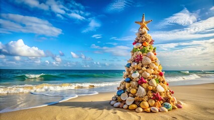 Seashell Christmas Tree Shore - Rule of Thirds AI Art