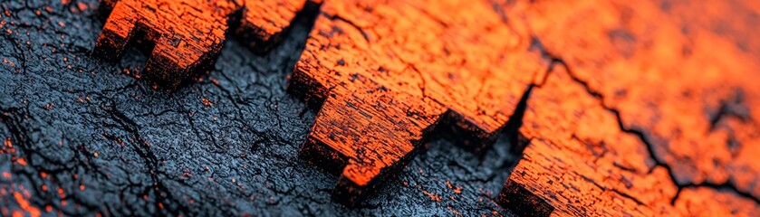 Poster - Abstract close-up of a cracked surface with orange and black tones, showcasing texture and contrast in a modern style.