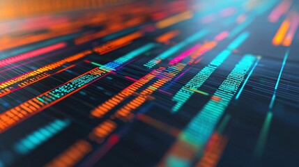 Poster - Abstract data visualization with vibrant lines representing digital information flow and innovation.