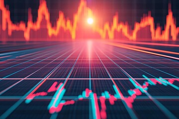 Poster - Dynamic financial graph with vibrant colors illustrating market trends and investment opportunities.