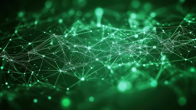 Green abstract background with a network grid and particles connected. Sci-fi digital technology with line connect network and data graphic background. Abstract polygonal wallpaper HD Photo