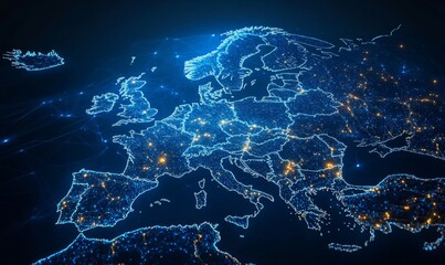 Wall Mural - european telecommunication and data transfer networks with global internet connectivity for communic