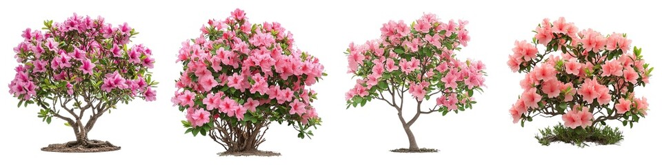 Wall Mural - Beautiful Collection of Pink Azalea Bushes in Full Bloom Isolated on Transparent Background