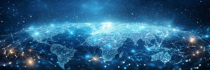 Wall Mural - this artistic digital image of a map highlights the intricate web of a global network, emphasizing c