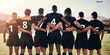 © peopleimages.com - Back, team and support on field for rugby, synergy and solidarity for tournament competition. Fitness sport, men or unity on stadium for game, challenge motivation or collaboration with determination