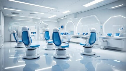 Poster - A row of advanced technology white chairs in a high tech room