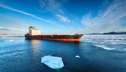 Wall Mural - oil transport ship In the sea of ​​ice