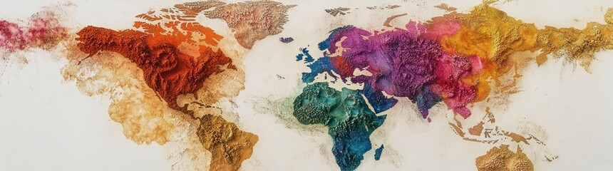 Poster - A colorful, artistic world map showcasing geographical features and cultural diversity.