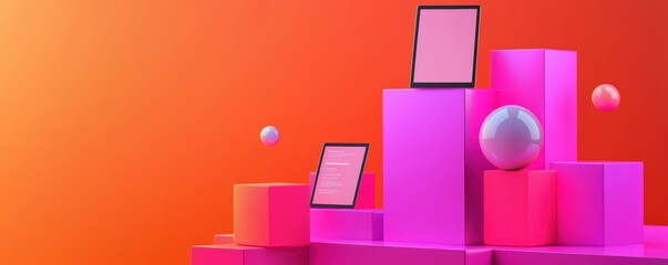 Wall Mural - Modern creative mockup highlighting a responsive website preview on multiple devices with dynamic, eye-catching elements