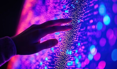 Poster - A hand interacts with a vibrant, colorful display of lights and patterns.
