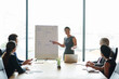 © peopleimages.com - Idea, presentation and business woman in meeting for ux workshop, speaker and marketing funnel. Teamwork, web development research and charts with group of employees in office for target audience