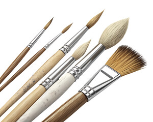 Makeup brush isolated on white background png download, cosmetic tool with clipping path, professional eyeshadow powder palette, lipstick skincare kit, compact mascara grooming fiber, horizontal view