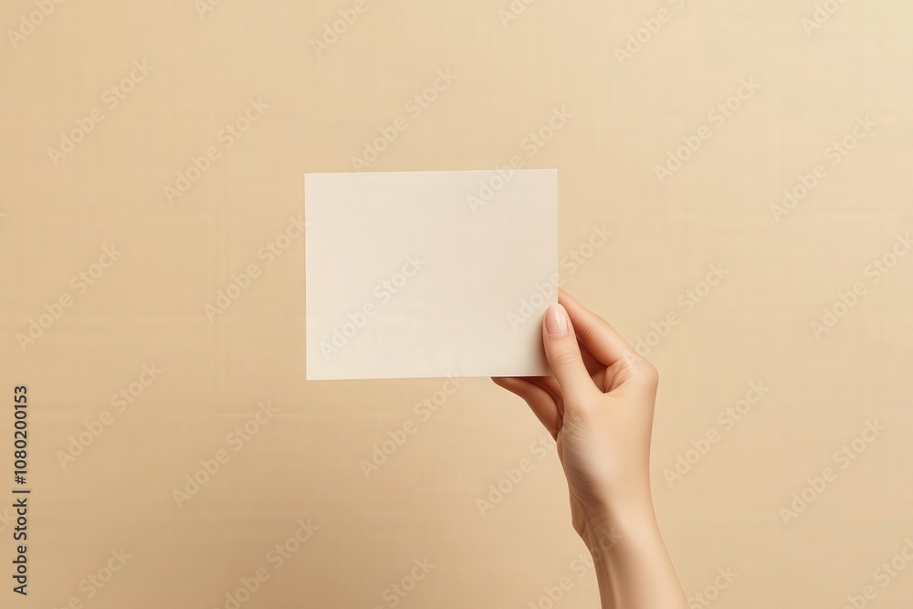 A hand is positioned to display a blank magazine mockup set against a gentle beige backdrop, highlighting minimalistic design and color tones. The focus is on simplicity and elegance.