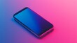 © Galib - A black smartphone with a blank screen is sitting on a pink and blue background.