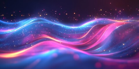 Poster - A mesmerizing display of vibrant neon waves merges rich purples with deep blues, embodying modern digital art in a sleek design that is visually stunning and an inspiring representation of creativity