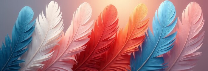 Poster - A colorful array of feathers with a blue feather in the middle