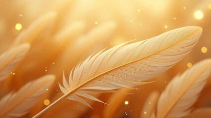 Poster - A close up of a feather with a yellow background