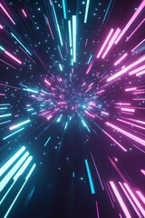 Poster - An intricate and abstract representation of vibrant neon lights dynamically bursting forth in a dark space, creating a mesmerizing, stunning, and futuristic ambiance that captivates the senses