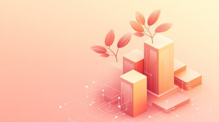 Aufkleber - Abstract illustration of growth with geometric shapes and leaves, symbolizing innovation.