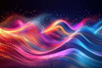 Poster - Glowing Neon Waves of Color Flowing in a Dreamlike Landscape of Light and Motion, Creating a Vibrant and Energetic Visual Experience