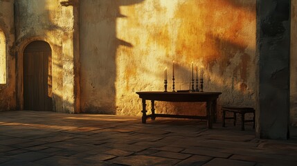 Wall Mural - Rustic Room with Warm Light and Candleholders