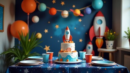 Poster - A birthday party with a rocket theme