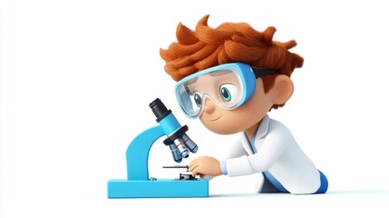 Aufkleber - A young scientist examines a slide using a microscope, showcasing curiosity and exploration.