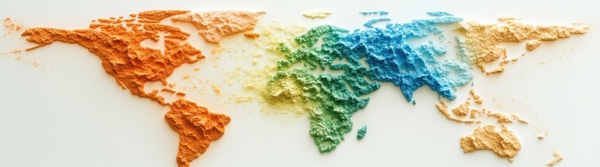 Poster - A colorful topographic map of the world created with textured materials.