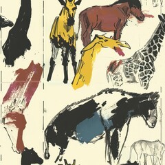 Poster - Seamless Pattern Featuring Various Animal Silhouettes in Minimalistic Style for Fabric Design with Bold Colors and Unique Artistic Presentation