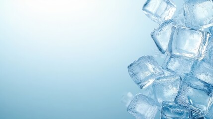 Wall Mural - cool and refreshing, ice cubes on vibrant blue background for summer drinks chilling