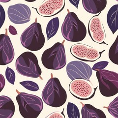 Poster - Seamless Minimal Fig Pattern Design Featuring Stylized Figs and Leaves for Fabric and Home Décor Applications