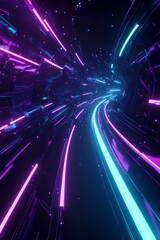 Poster - Immerse yourself in this stunningly vibrant and captivating abstract neon tunnel, a perfect setting for exploring technology and creativity through innovative artistic design and expression
