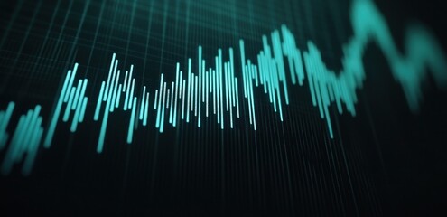 Poster - An abstract visualization of sound waves represented in a digital format.