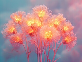 Wall Mural - glowing fantasy flowers with soft pink and orange hues on a dreamy background generative ai