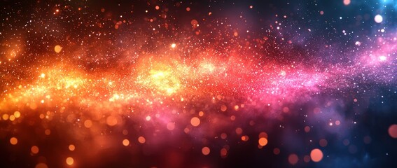 Wall Mural - golden cosmic dust and sparkles floating through a dark blue and black space background generative a