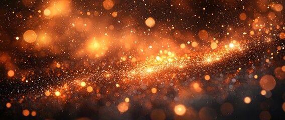 Wall Mural - golden cosmic dust and sparkles floating through a dark blue and black space background generative a