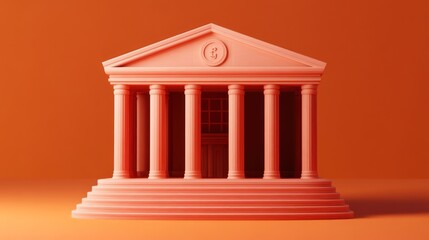 Poster - A stylized architectural model of a classical building with columns against a vibrant background.