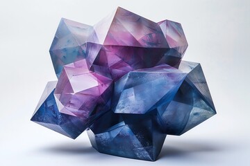 Poster - A cluster of blue and purple crystals with sharp edges and a white background.
