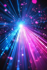 Poster - This captivating abstract art features glowing neon lights in a mesmerizing mix of purple and blue, creating a stunning sense of motion and vibrant energy in a dynamic, immersive dark atmosphere