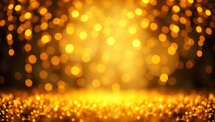 Poster - golden bokeh lights festive holiday background sparkling glitter texture bright celebration abstract luxury elegance party design
