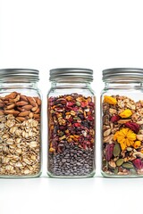 Poster - Three glass jars filled with different types of food