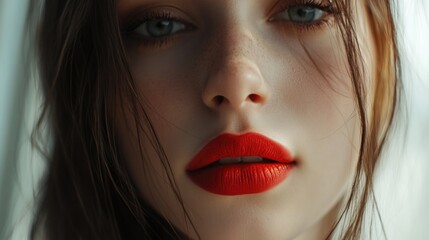 Poster - Close-up shot of a woman wearing bright red lipstick