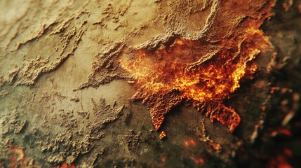 Aufkleber - A burning tree trunk in a close-up shot, ideal for use in scenes depicting natural disasters or dramatic events