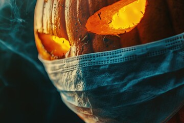Poster - Close-up shot of a person with a face mask on, suitable for use in medical or health-related contexts