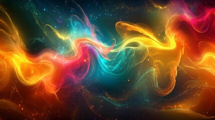 Poster - This abstract artwork features neon colors swirling against a dark backdrop, perfect for digital design and vibrant aesthetics, enhancing creative projects with a unique, modern style