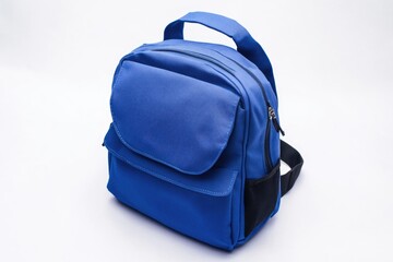 Poster - A blue backpack sitting on a white surface