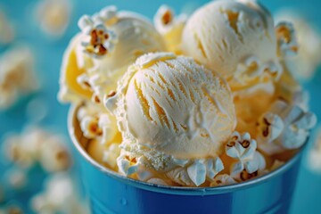 Poster - A blue bucket filled with three scoops of colorful ice cream