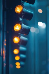Poster - Cityscape with traffic lights suspended from a building