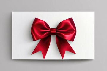 Poster - A single red bow on a plain white greeting card, perfect for various occasions