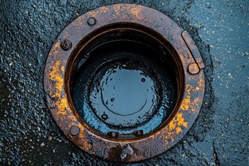 Poster - A rusty metal drain with a playful smiley face drawn on it
